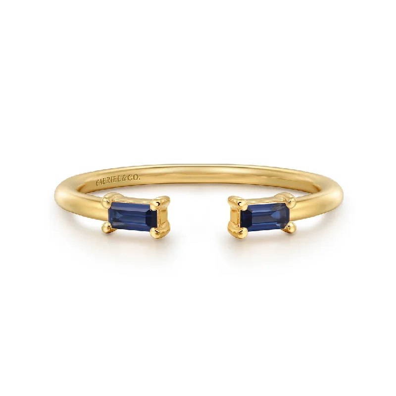 14K Yellow Gold Blue Sapphire Baguette Stackable Ladies Ring