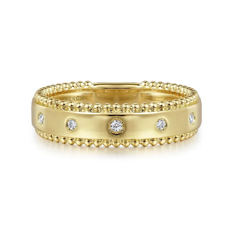 14K Yellow Gold Bujukan Diamond Bezel Wide Stackable Ladies Ring