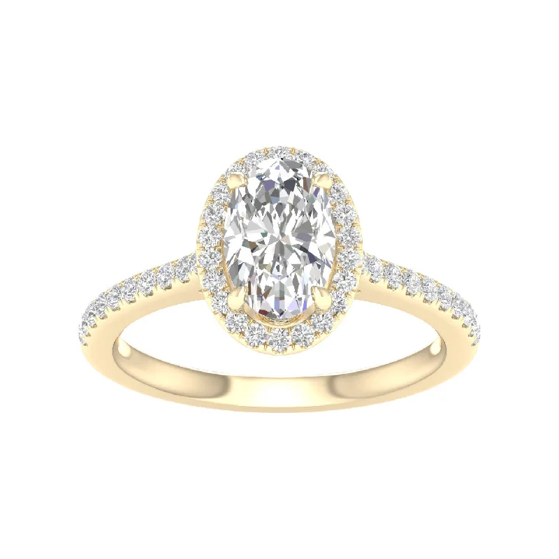 14K Yellow Gold Lab Grown 1.81ctw Oval Diamond Halo Engagement Ring