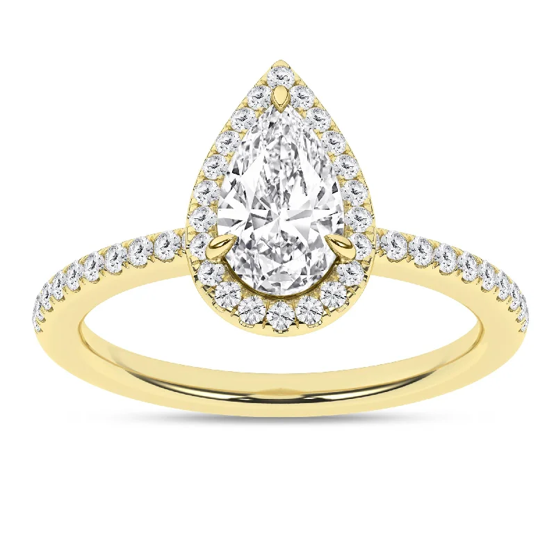 14K Yellow Gold Lab Grown 1.26ctw Pear Diamond Halo Engagement Ring