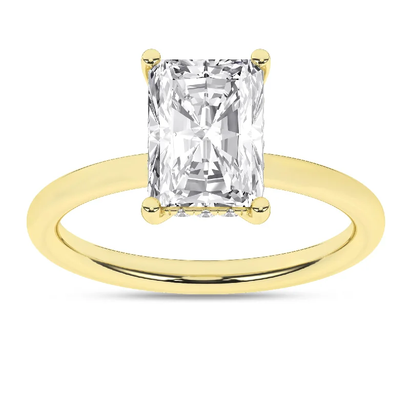 14K Yellow Gold Lab Grown Radiant Diamond Hidden Halo Engagement Ring