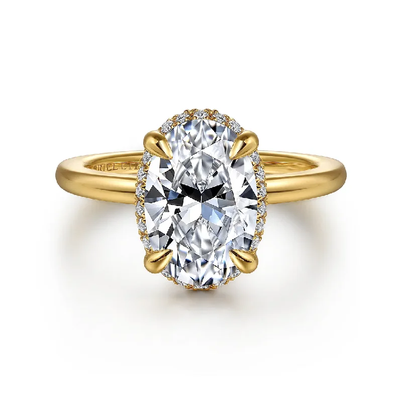 14K Yellow Gold Oval Hidden Halo Diamond Engagement Ring