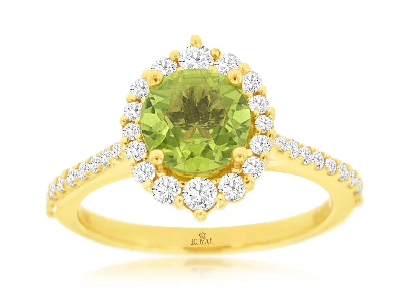 14K Yellow Gold Peridot and Diamond Ring