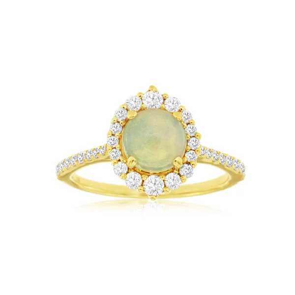 14K Yellow Gold Opal and Diamond Ring