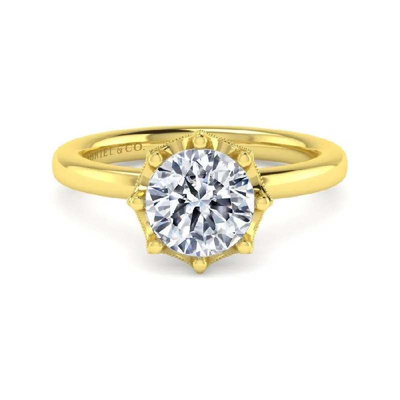 14K Yellow Gold Round Solitaire Diamond Engagement Ring