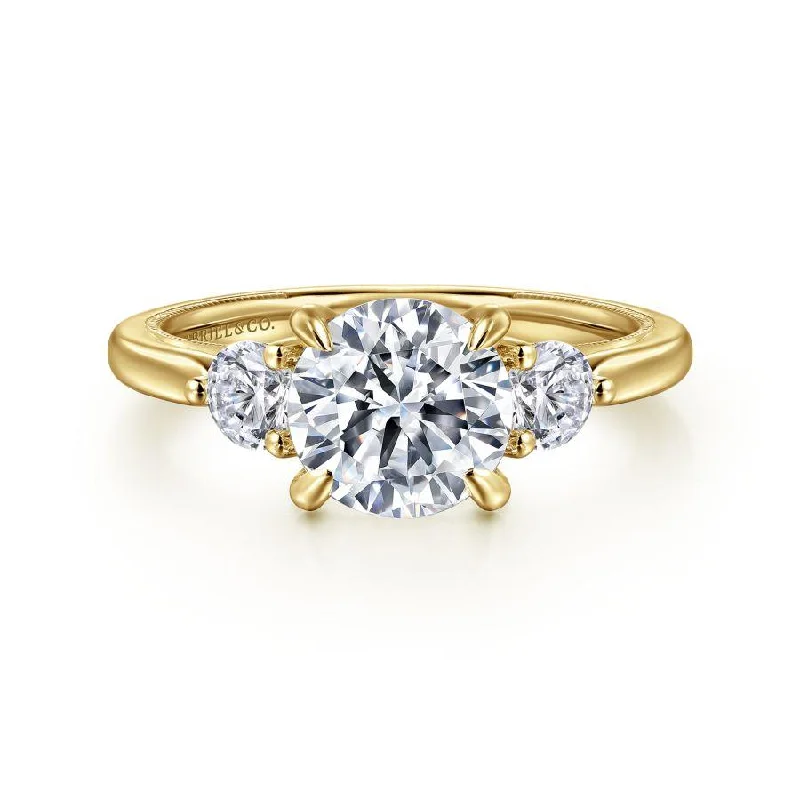 14K Yellow Gold Round Three Stone Diamond Engagement Ring