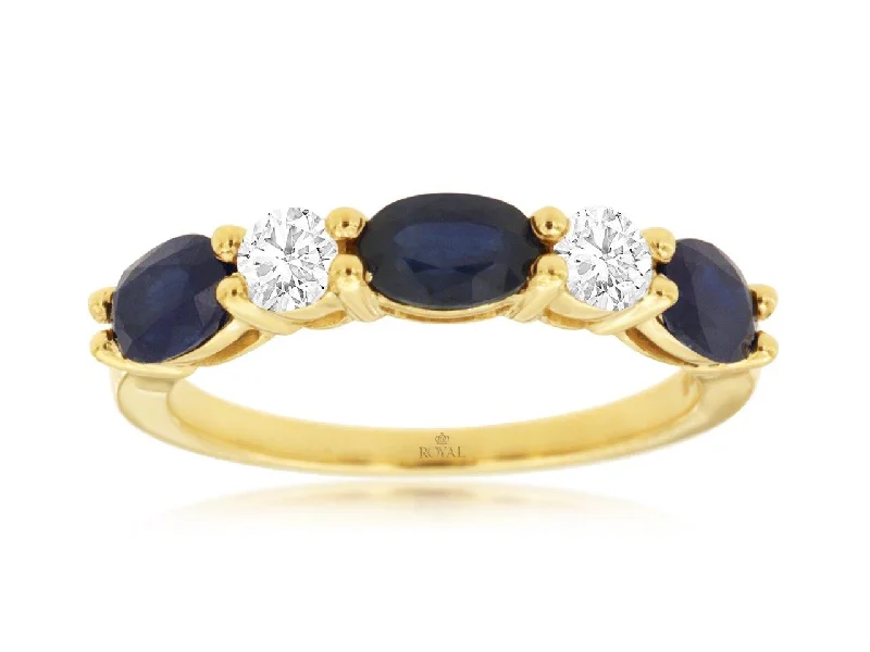 14K Yellow Gold Sapphire and Diamond Band