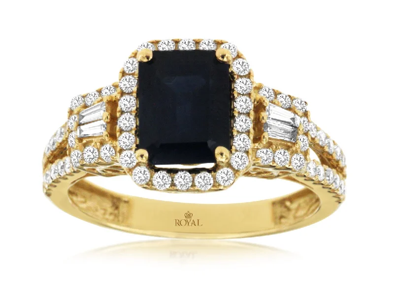 14K Yellow Gold Sapphire and Diamond Halo Ring