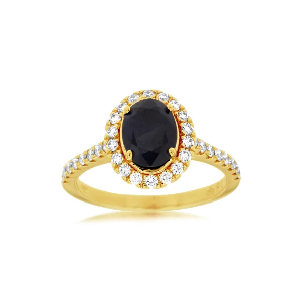 14K Yellow Gold Sapphire and Diamond Halo Ring