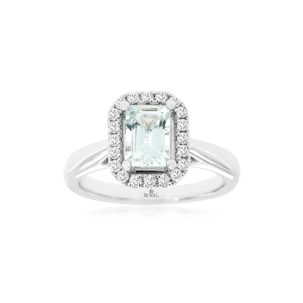 14K White Gold Aquamarine and Diamond Ring