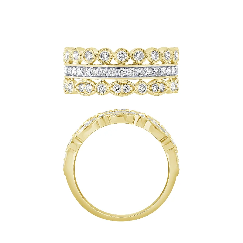 14K 1/3Ct 3 Row Fashion Ring