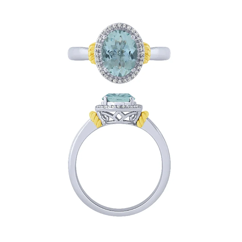 14K Aquamarine And Diamond Halo Ring