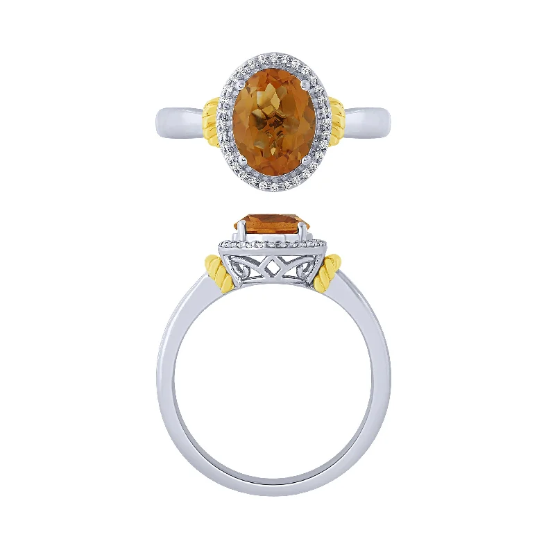 14K Citrine And Diamond Halo Ring