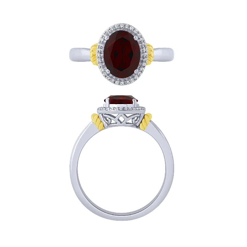 14K Garnet And Diamond Halo Ring