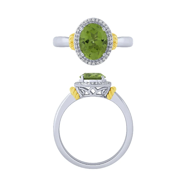 14K Peridot And Diamond Halo Ring