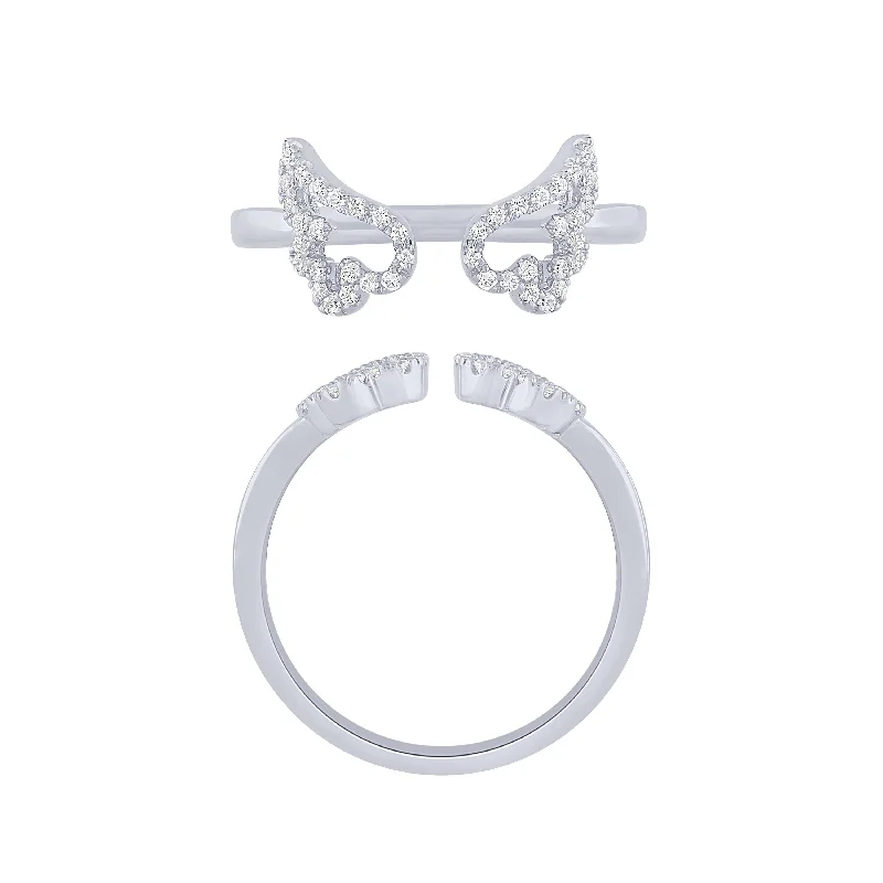 14K White Gold 1/5Ct Diamond Angel Wings Ring