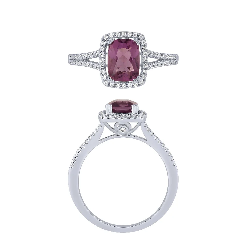 14K White Gold Amethyst And Diamond Ring