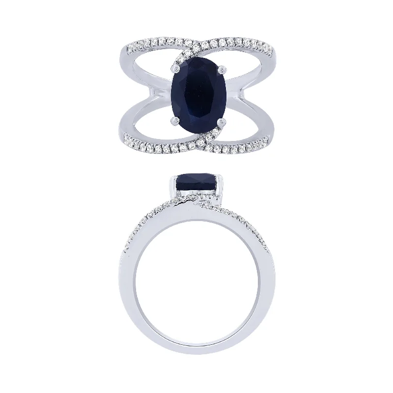 14K White Gold Diamond And Sapphire Fashion Ring