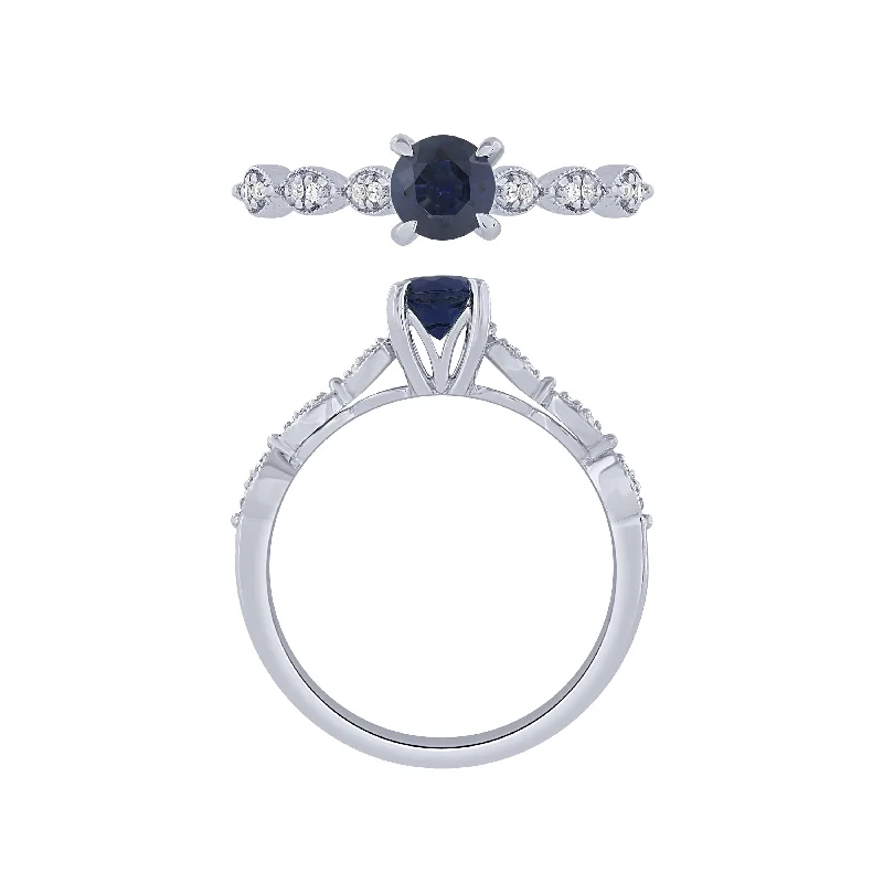 14K White Gold Diamond And Sapphire Ring