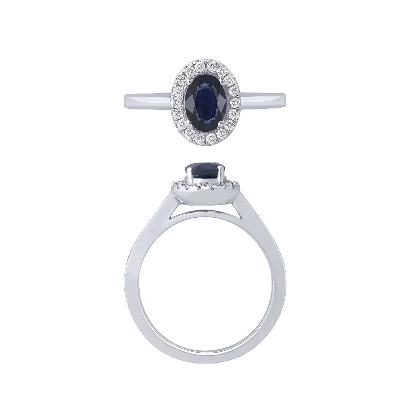 14K White Gold Sapphire And Diamond Halo Ring