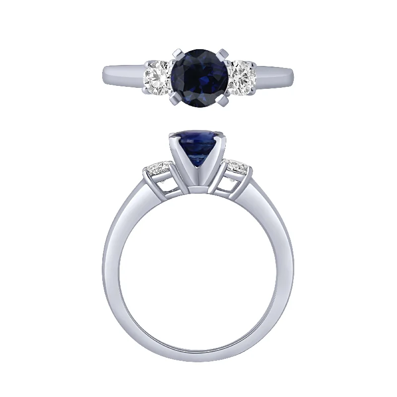 14K White Gold Sapphire And Diamond Ring With Round Sapphire Center