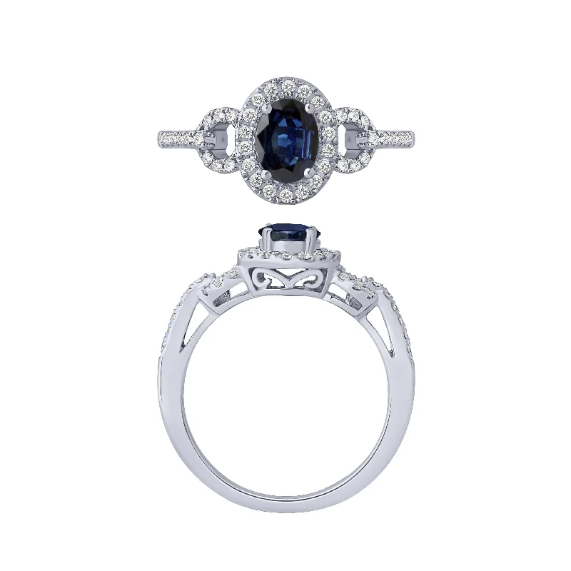 14K White Gold Sapphire And Diamond Ring