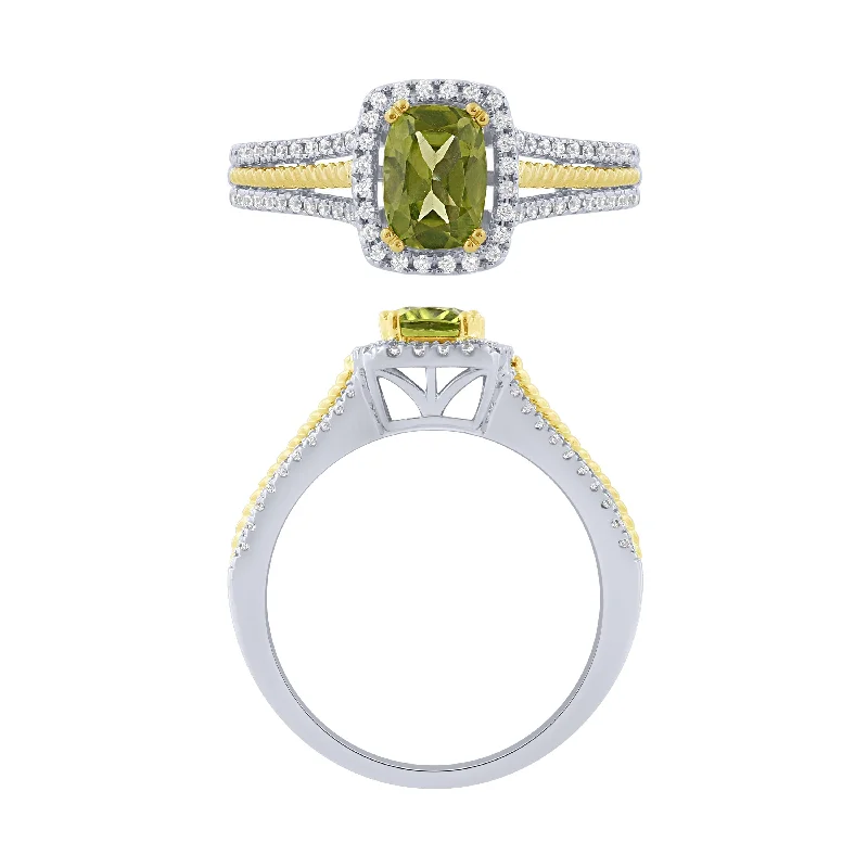 14K Gold 1.02Ct Peridot And Diamond Halo Ring