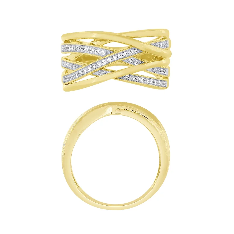 14K Yellow Gold 1/5Ct Diamond Layered Fashion Ring