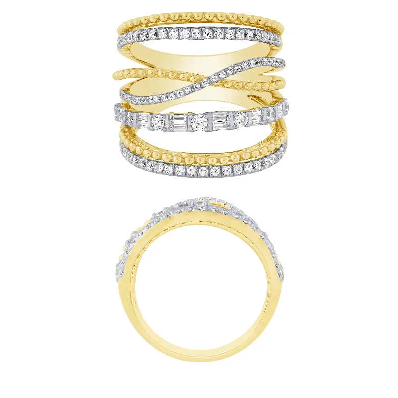 14K Yellow Gold Diamond Layered Ring