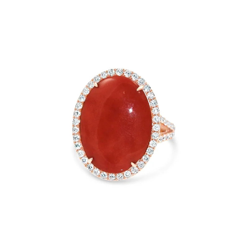 18KT ROSE GOLD RED CORAL AND DIAMOND RING