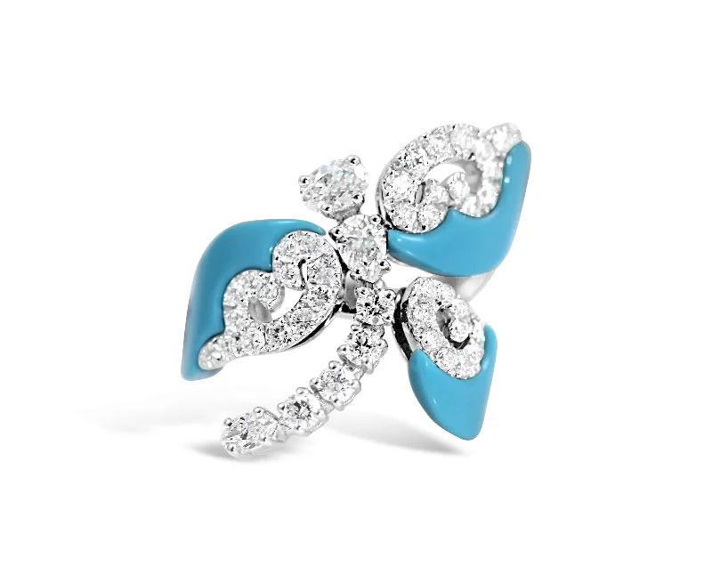 18KT WHITE GOLD DIAMOND AND TURQUOISE RING