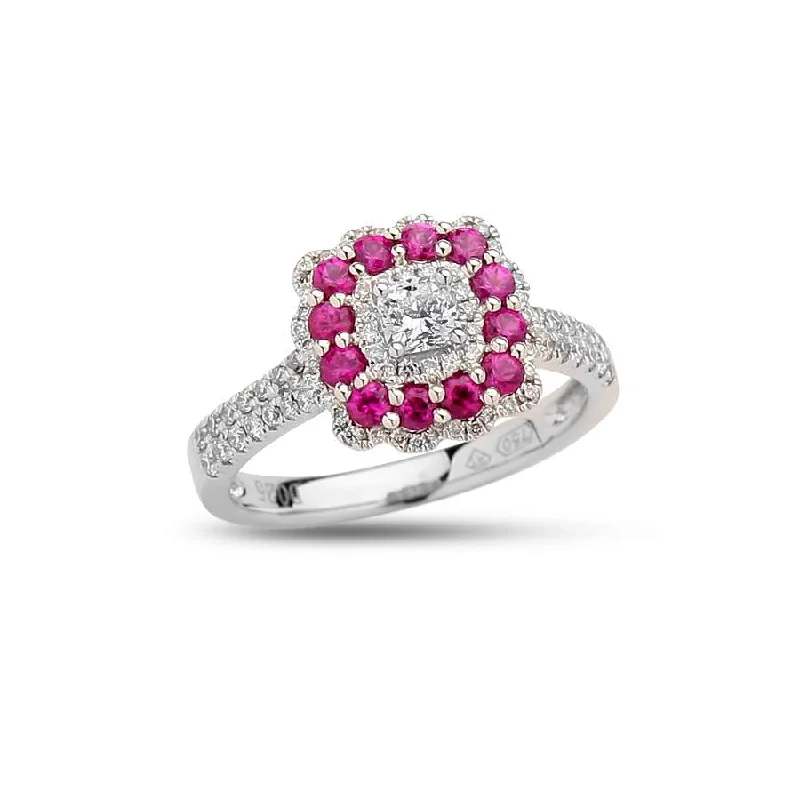 18KT WHITE GOLD RUBY AND DIAMOND RING