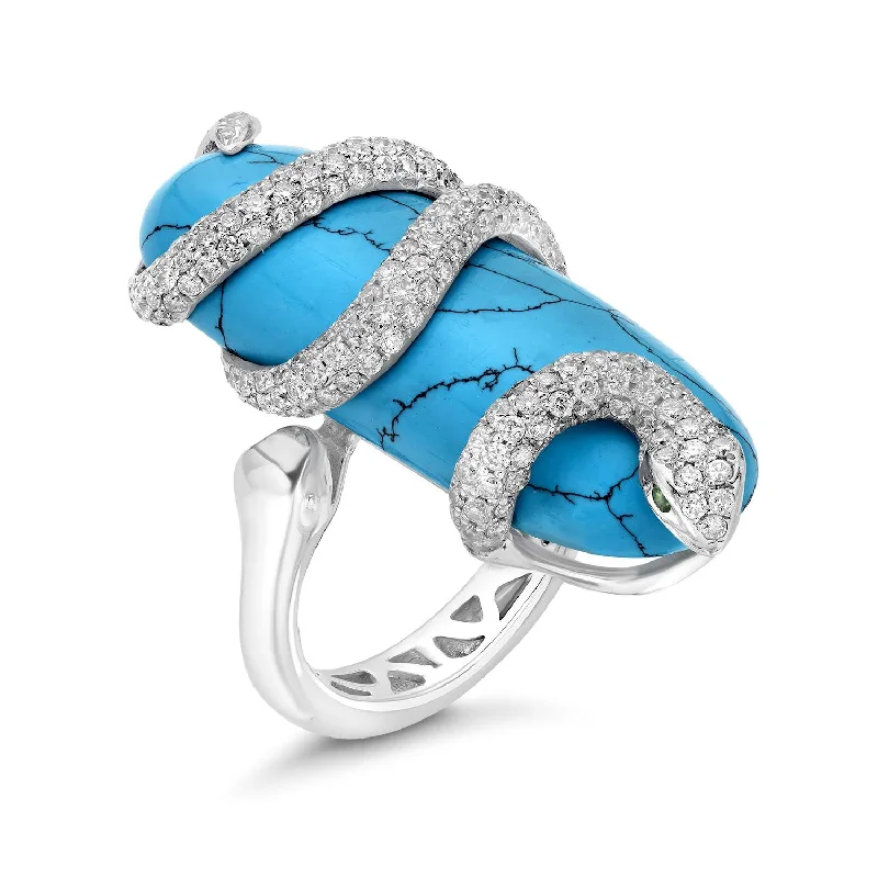 18KT WHITE GOLD TURQUOISE AND DIAMOND RING