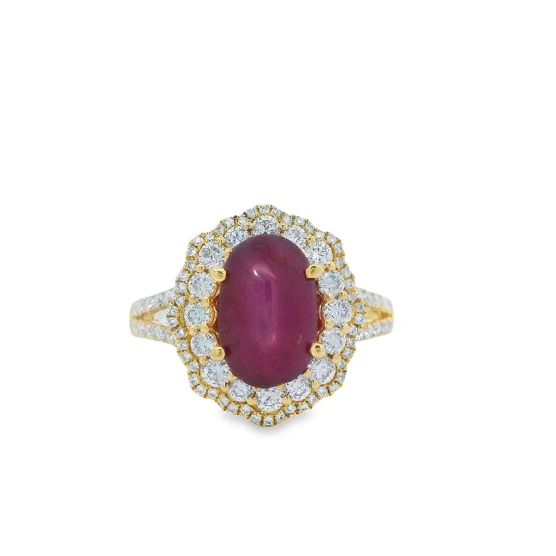 18KT YELLOW GOLD BURMA RUBY & DIAMOND RING