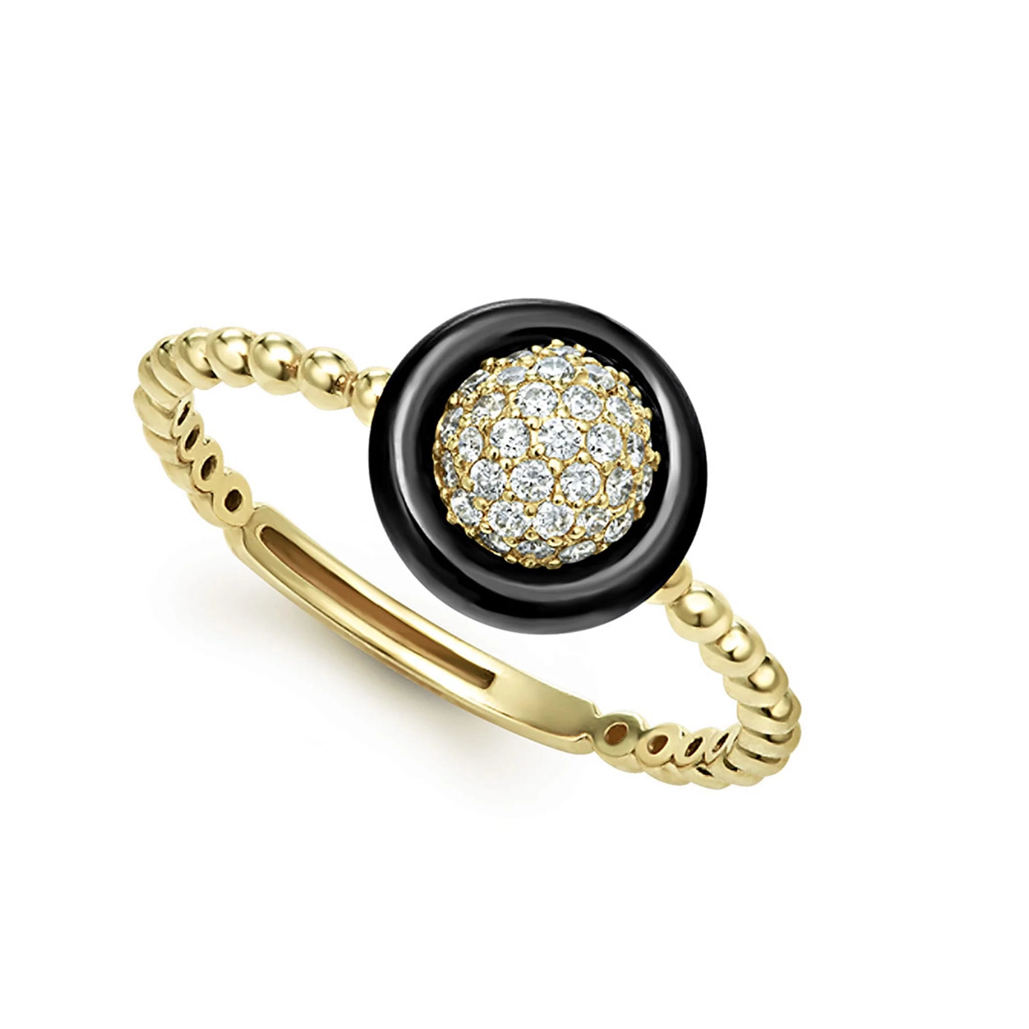 18Y GOLD & BLACK CAVIAR DIA 9MM PAVE CIRCLE RING SZ 7