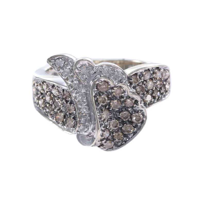 1CTW Champgne Diamond Cluster Ring Solid 14k White Gold Band Womens 7.50