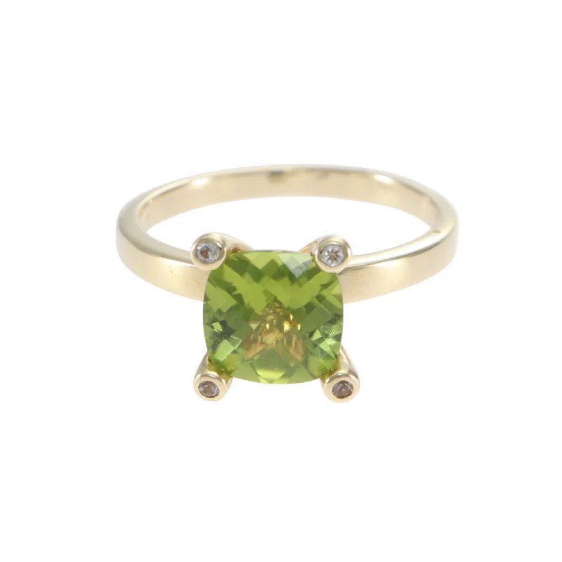 2.08CTW Cushion Peridot Diamond Cocktail Ring 14k Yellow Gold Womens Vtg. Estate