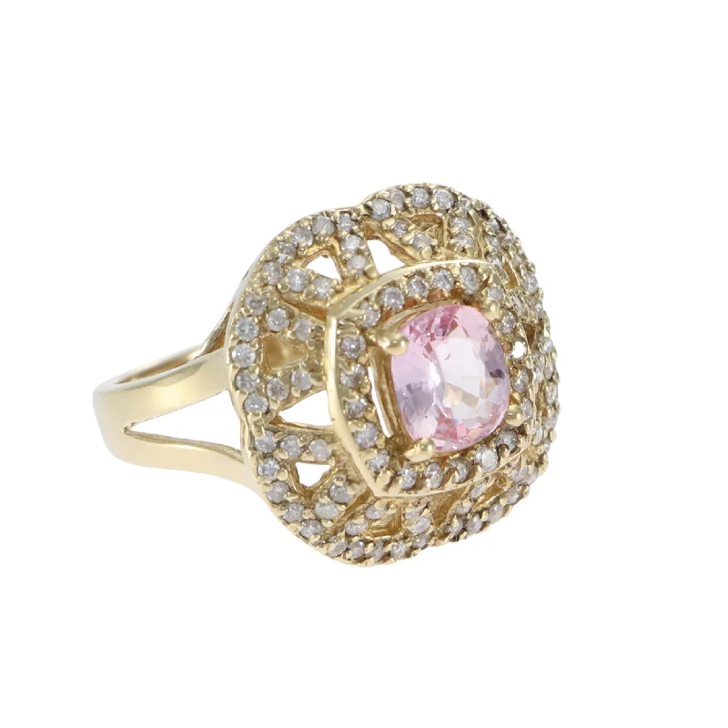 2.22CTW Radiant Cut Pink Sapphire Diamond Pave Cocktail Ring 14k Yellow Gold