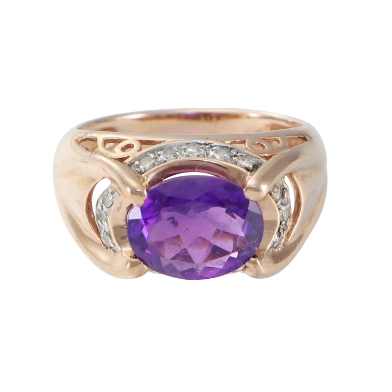 3.20CTW Oval Amethyst Diamond Cocktail Ring Solid 10k Rose Gold Band