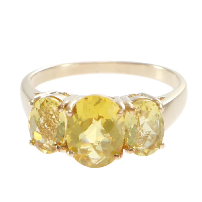 3.38CTW Oval Citrine 3 Stone Cocktail Ring Solid 14k Yellow Gold