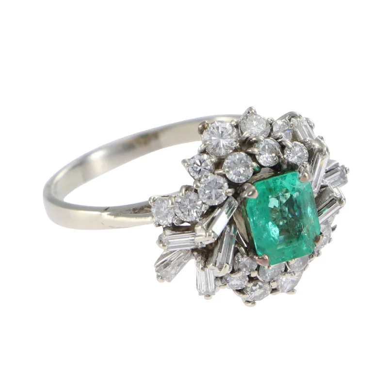 4.02CTW Radiant Emerald Baguette Diamond Cocktail Ring 18k Gold Vintage Art Deco