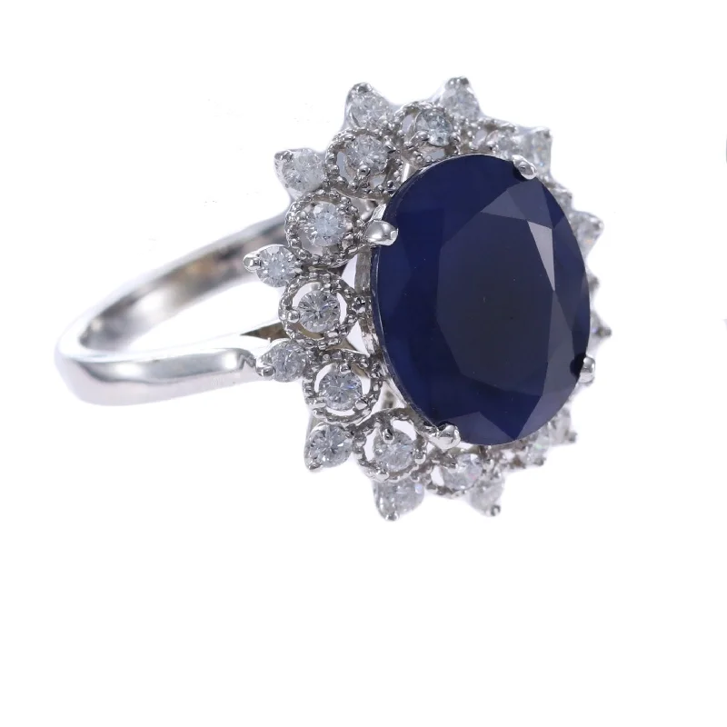 5.77CTW Sapphire Diamond Cocktail Ring 14k White Gold Vintage Estate US7.25