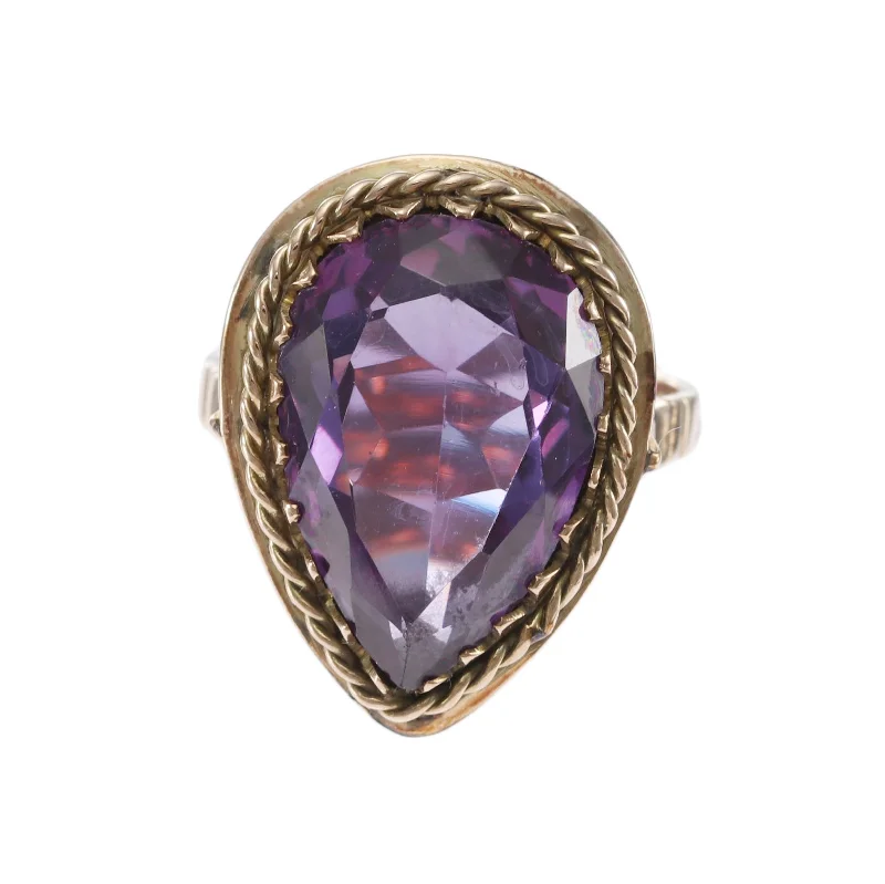 Antique Victorian 9.35CTW Pear Shape Amethyst Cocktail Ring 14k Rose Gold