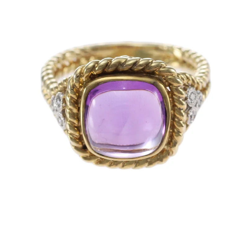 9mm Cushion Cabochon Amethyst Diamond Cocktail Ring 14k Yellow Gold Womens 5.5