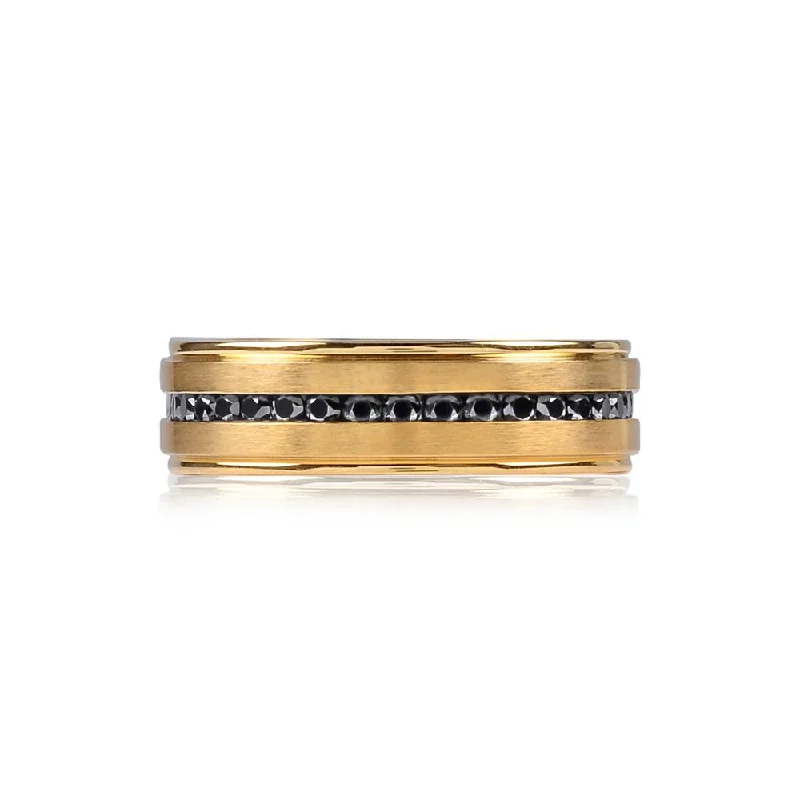 A.R.Z Gold Tone Steel Ring With Black Stones