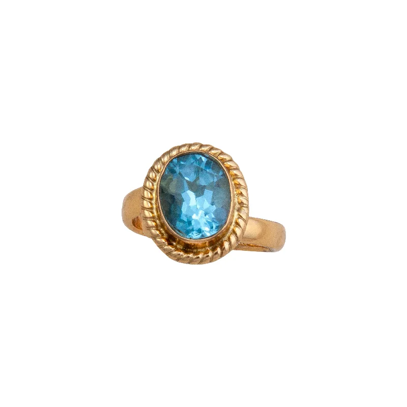 Alchemia Blue Topaz Oval Rope Adjustable Ring