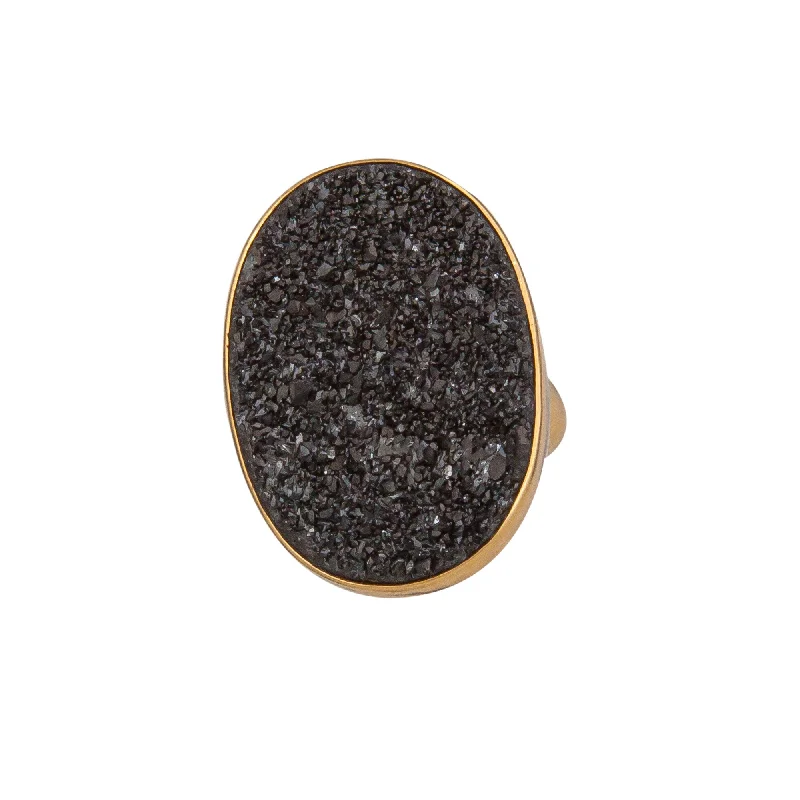 Alchemia Black Druzy Oval Adjustable Ring