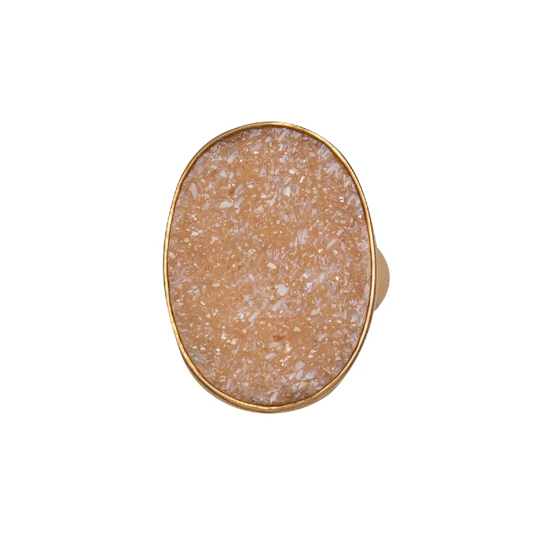 Alchemia Peach Druzy Oval Adjustable Ring