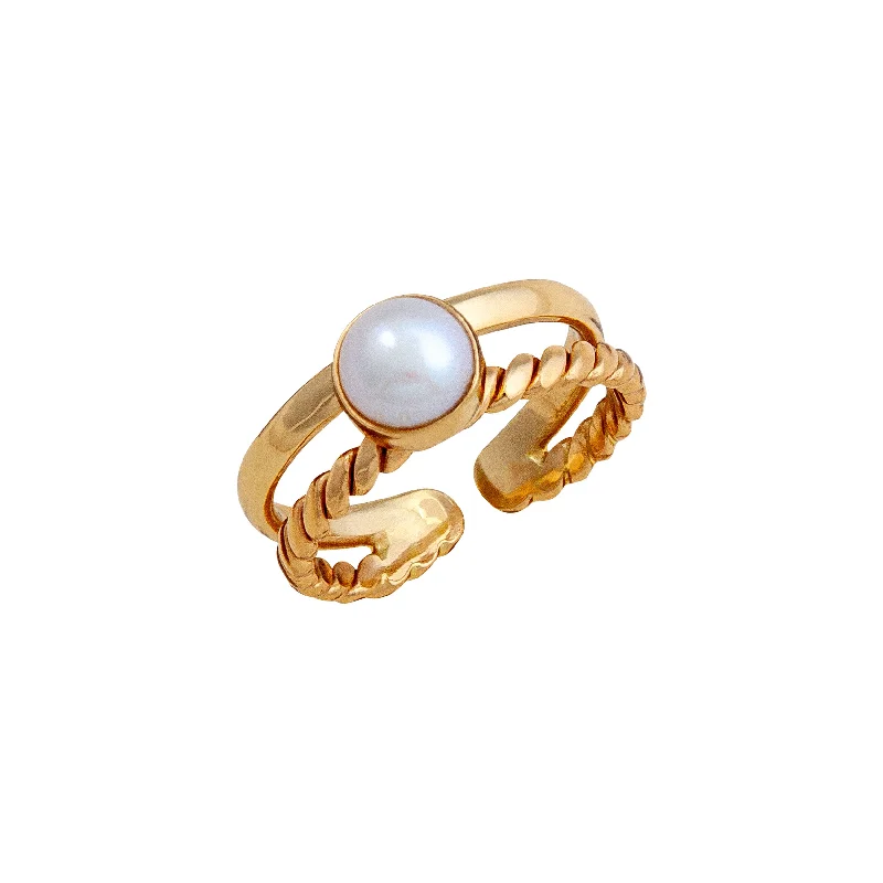 Alchemia Pearl High Polished and Twisted Cuff Ring