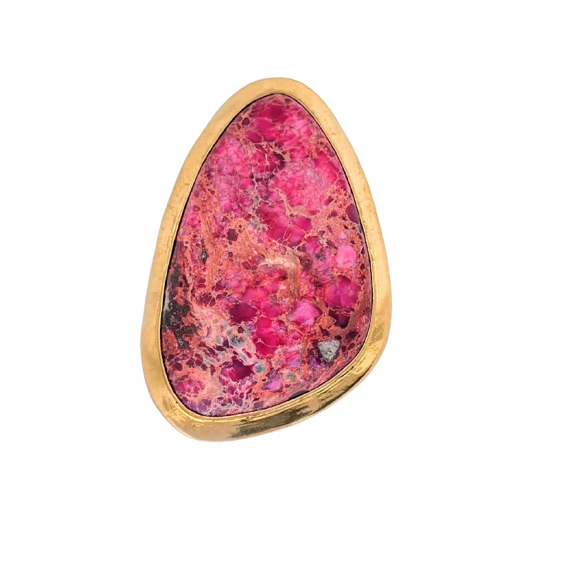 Alchemia Pink Color-Enhanced Jasper Adjustable Ring With Detailed Edge